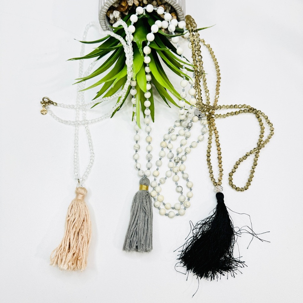 3pc Jewelry Bundle Lot - Beaded Tassel Pendant Necklaces